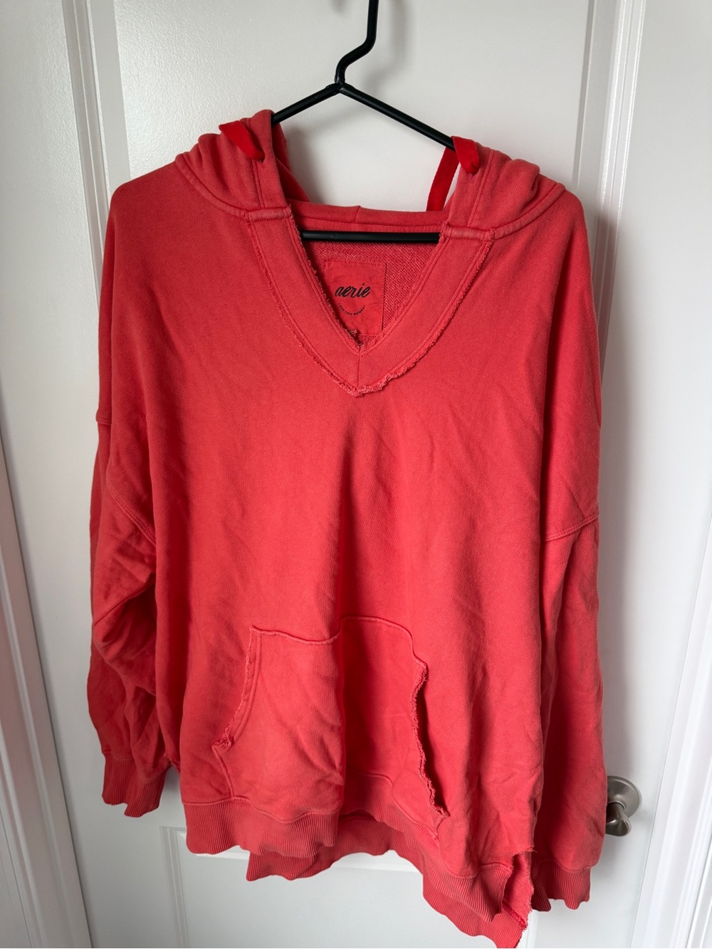 aerie Coral Red V-Neck Hoodie Sweatshirt